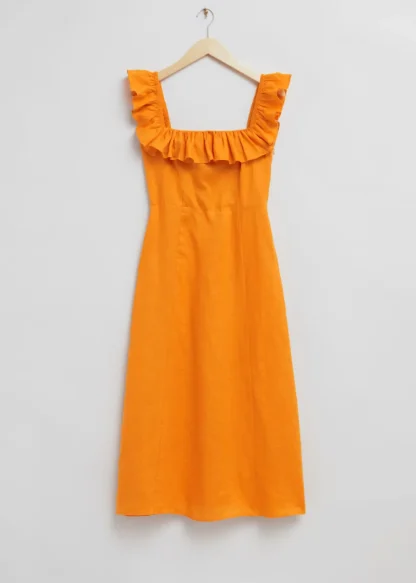 Ruffle Neck Linen Midi Dress | & Other Stories Store